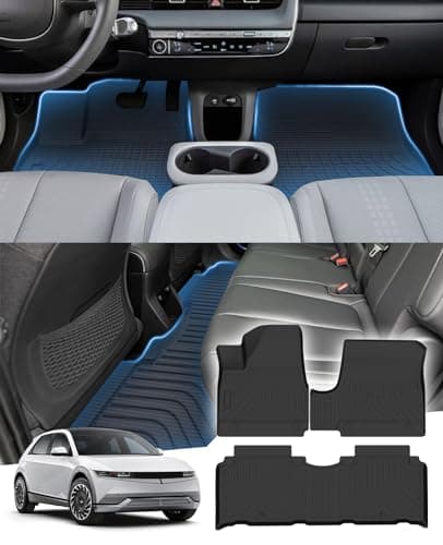 Sunsdrew Floor Mats for 2022-2024 Hyundai Ioniq 5 (Unmovable Console Only, Not for 2025), All Weather Floor Liners 1st & 2nd Row Car Mats Ioniq 5 Accessories TPE Rubber Raised Edge