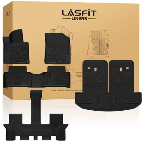 LASFIT Floor Mats & Backrest Mats & Cargo Mat for Kia Sorento 2026 2025 2024 2023 2022 2021 (Not Fit for Hybrid & PHEV) All Weather TPE Custom Fit Floor Liners Full Set Car Mats Acessoires, Black
