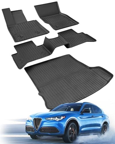 Car Floor Mats for Alfa Romeo Stelvio 2018-2025 (with Subwoofer), All Weather Black Rubber Liners for Cars Full Set, Custom Fit Trunk Mat for SUV, Accessories for Alfa Romeo Stelvio 2025 2024 2023