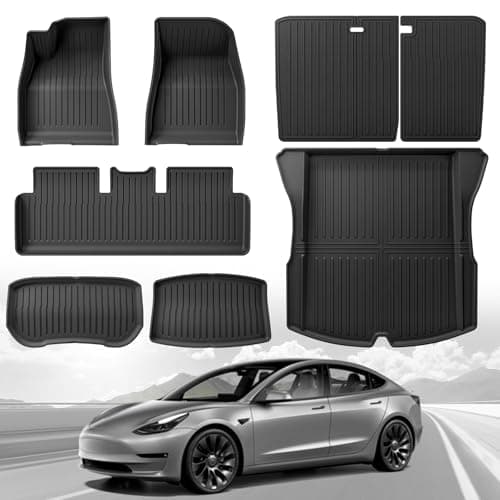Weize Floor Mats Fit for Tesla Model 3 Highland 2025 2024, TPE All Weather Cargo Liner Floor Mats and Cargo Trunk Mats Accessories Front Rear Cargo Mat Full Set of 8