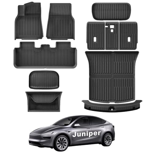 WEIZE Tesla Model Y Juniper Floor Mats 2025 2026, 11 PCS Full Set All Weather Non-Slip Floor Mats & Cargo Liners, Black Car Mats for Tesla Interior Accessories