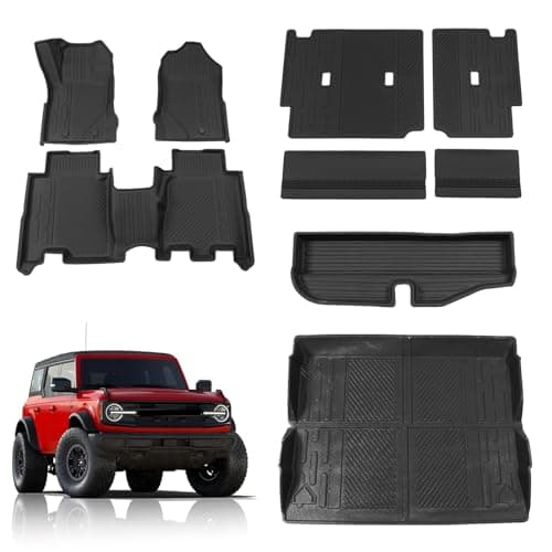 Rongtaod Floor Mats Compatible with 2021-2025 2026 Ford Bronco 4 Door Trunk Mat Cargo Mat Cargo Liner All Weather Back Seat Cover Protector 2025 Bronco Accessories (Set of 9 Mats)