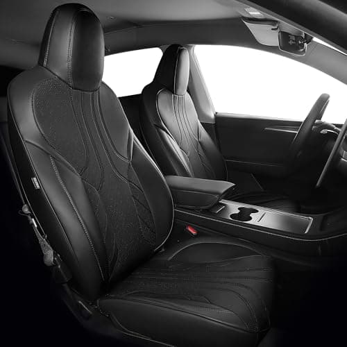 FEINEPRO 1:1 Custom Fit for Tesla Model Y Seat Covers 2024 2023 2022 2021 2020, Breathable Leather Car Seat Covers Full Set 7-Seater - Black