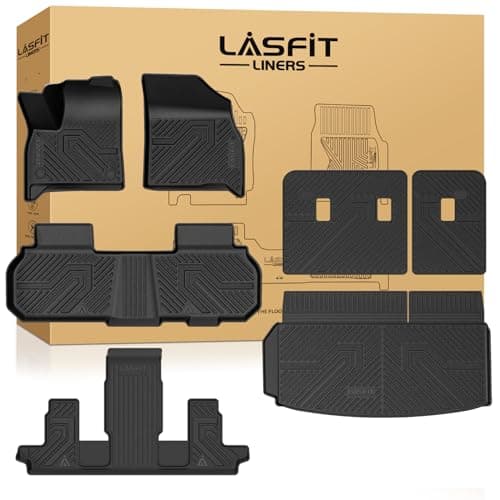 LASFIT Floor Mats & Cargo Liner with Backrest Mat for Chevy Traverse 2024-2026 (Only 7 Seats) & GMC Acadia 2024-2026 (Only 7 Seats) & Buick Enclave 2025-2026, All Weather TPE Custom Fit Floor Liners