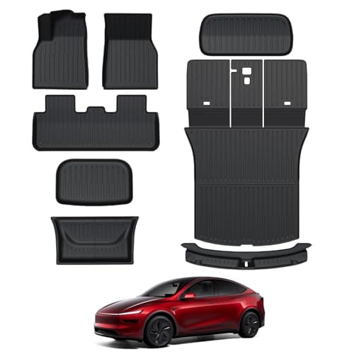 Foronetry Floor Mats for 2025 2026 Tesla Model Y Juniper, 8PCS All Weather Full Set Cargo Liners Accessories, 3D TPE Odorless Floor Mat Trunk Frunk Rear Mats for 5-Seater(Not Fit 7Seat and Standard)