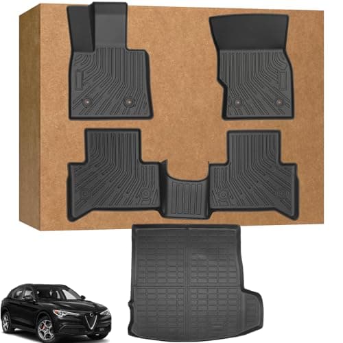 Floor Mats for Alfa Romeo Stelvio & Stelvio Quadrifoglio 2018-2025, 2 Row Floor Mats & Cargo Mat(with Subwoofer), Waterproof, TPE, Stelvio Mats Accessories for Man Woman