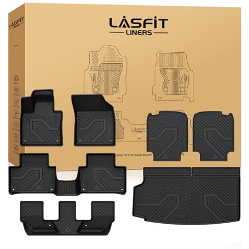 LASFIT Floor Mats & Cargo Mat & Backrest Mats for Volvo XC90 2016-2026 (Only for 7 Seats &T8 PHEV) All Weather TPE Mats Custom Fit Floor Liner for XC90 1st&2nd&3rd Row Car Mats & Cargo Liner, Black