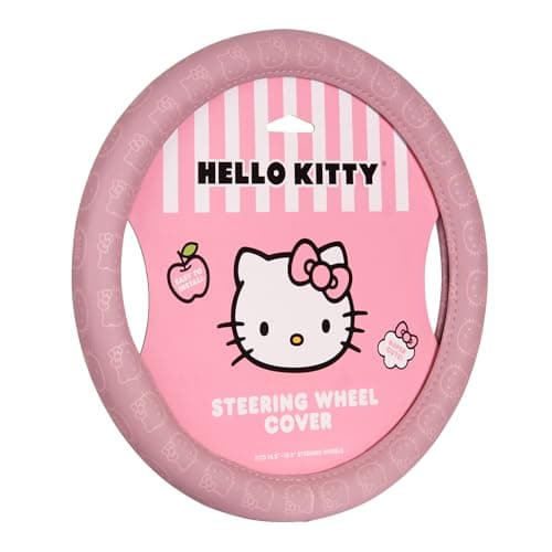 Sanrio Hello Kitty Pink Car Steering Wheel Cover, Universal Fit Cute Car Accessories for Women Stylish Decor Gifts Hello Kitty Accessories - Fits Standard Wheels 14.5"-15"