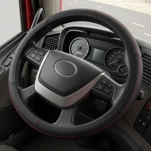 DaisyInner 17.5-18 Inch Truck Steering Wheel Cover Leather Wheel Semi-Truck Comfy Grip Cover Anti-Slip Car Accessory, Fits Rv, Big Rig and Classic Car (Black, Simple Style)