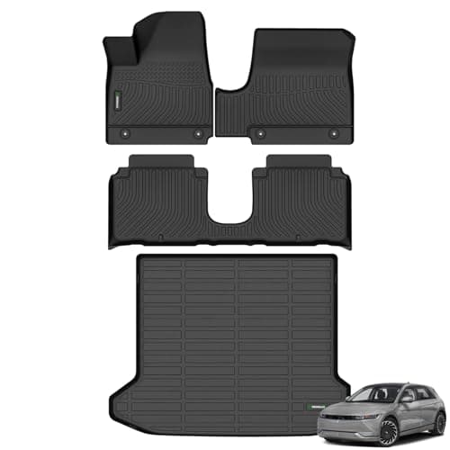 ANBINGO® Floor Mats & Cargo Liner for 2022-2024 Hyundai ioniq 5 Sliding Center Console, All Weather TPE Car Mats, 1st & 2nd Rows Waterproof Non-Slip Floor Liner, ioniq 5 Accessories - Black