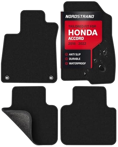 Floor Mats for Honda Accord 2018 2019 2020 2021 2022 Sedan 10 - Custom 3D Fit - 1st and 2nd Row Set of 4 - Waterproof Anti-Slip Backing - 34oz Heavy Duty Carpet Mat - All Weather Car Liner Floormats