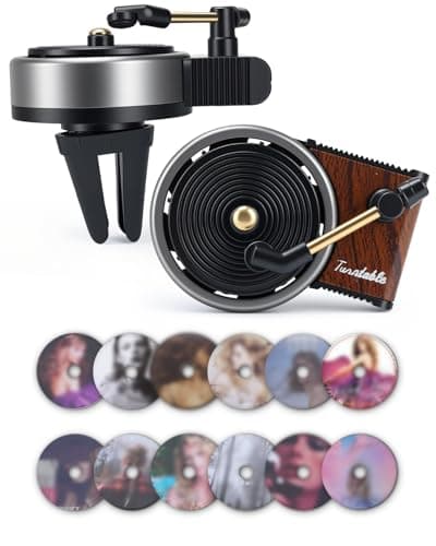 Record Player Air Freshener Car Diffuser Vent clip, 12pcs Refillable Car Air Freshener with Pop Singer Album Covers, Vintage Vinyl Air Freshener Car Decor, Perfect Music Lovers Gifts