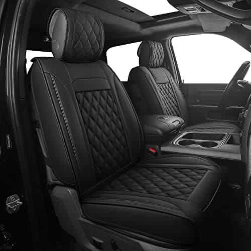 JOJOBAY Car Seat Covers for Dodge Ram,Fit 2009-2025 1500/2500/3500 HD Pick-up Truck,Crew,Regular,Quad,Mega Cab,Waterproof Synthetic Leather Seat Covers(2PCS-Front,Black)
