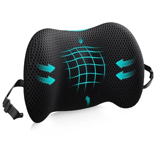 Lumbar Support Pillow for Office Chair, Car Lumbar Pillow Lower Back Pain Relief, Memory Foam Back Cushion with 4D Mesh Cover and Adjustable Straps, Ergonomic Chair Back Pillow for Car,Bed, Gaming
