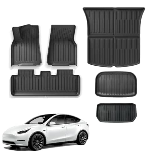 Floor Mats for Tesla Model Y 2024 2023 2022 2021 TPE All Weather Protection Floor Mats Set (6 Pieces),Custom Fit Cargo Liner Cargo Trunk Accessories,Heavy Duty Accessories,Black