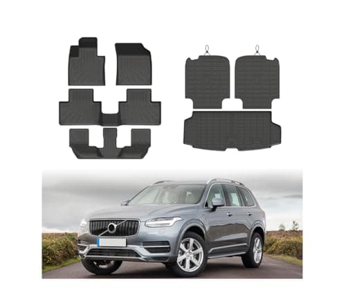 Mixsuper Floor Mat & Cargo Liner for Volvo XC90 7 Seat 2016-2026(Only for PHEV & Hybrid),All Weather TPE Rubber Floor Liners Protection for XC90 Accessories,Full Set Anti-Slip Car Mats,Black