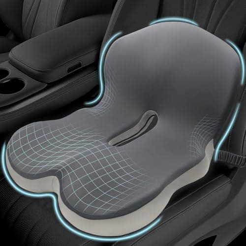 Mosxoed Memory Foam Seat Cushion for Sciatica & Back Pain Relief - Ergonomic Chair Pad with Adjustable Strap & Supportive Comfort Cover, Non-Slip for Car, Truck, Office Chair - Dark Gray&Light Gray