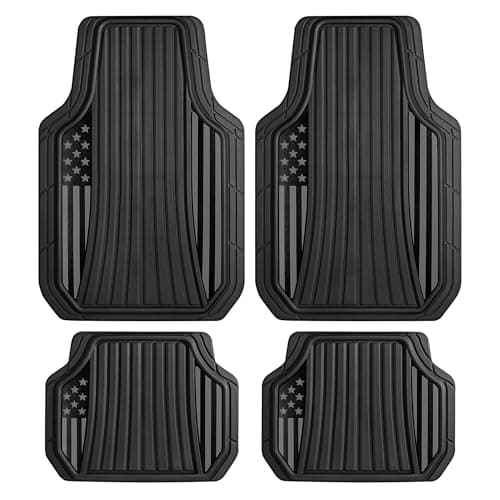 MotorTrend Black Flag Rubber Floor Mats – All Weather Car Mats with American Flag Stars & Stripes Design, Heavy-Duty Automotive Floor Mats for Cars, SUVs & Trucks Black/Grey