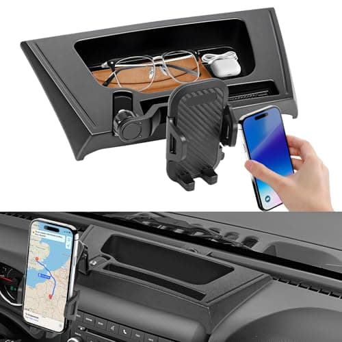 HIBRONGO Upgraded Phone Mount Compatible with Jeep Wrangler JK JKU 2012-2018 | Anti-Shake Dash Multi-Mount + Storage Tray | 360° Rotation Phone Holder | Off-Road Interior Accessories
