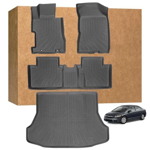 Floor Mats for Honda Civic 2006-2011 (for Sedan, Not for Coupe), TPE Waterproof Non-Slip All Weather Protection Custom, Floor Mats & Cargo Liner