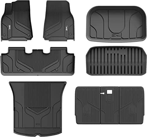 3W Tesla Model Y Floor Mats 2020-2024 2025(Not for Juniper), Cargo Liners & Frunk & Seatback Protector Mats,TPE Custom Fit All Weather, Full Set, Accseeories 5-Seater