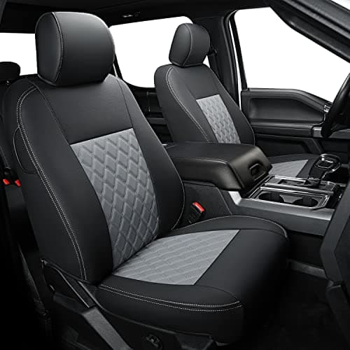 LUCKYMAN CLUB X06-XLT Full Coverage Custom Seat Covers for 2015-2026 Ford F150 SuperCrew,2022-2026 F150 Lightning,2017-2026 F250 F350,Waterproof Faux Leather (Black&Gray Full Set)