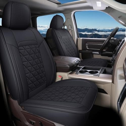 Coverado Car Seat Covers Full Set, Leather RAM 1500 Seat Covers Protectors Compatible with 2002-2025 Dodge RAM 1500 2500 3500 Crew Double Mega Quad Cab with Flat Bench, Black