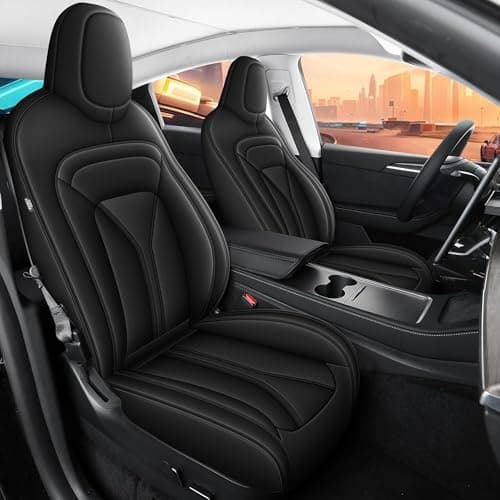 DISUTOGO Custom Seat Covers for Tesla Model Y 2025 2024 2023 2022 2021 2020: Full Set Perforated Faux Leather Breathable Seat Cover Seat Cushion Protector Compatible Airbag (Black)