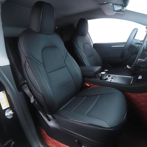 HKZ Custom Fit Model Y Leather Seat Covers for Tesla Model Y 2019 2020 2021 2022 2023 2024,5-Seat Full Set,Car Seat Protector - Black