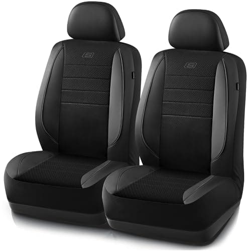 Skechers Air-Cooled Memory Foam Seat Covers,Mesh Thick Car Seat Covers,Piping Leather Car Seat Covers Front Seats,Airbag Compatible,Automotive Comfort Universal FitMost Cars,Vans,Truck,SUV,Black