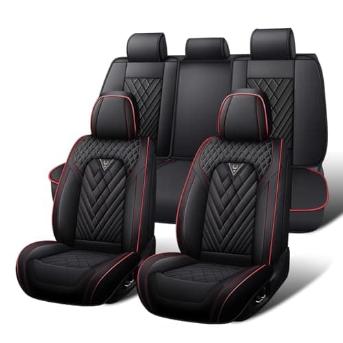 HESHS Car Seat Covers Full Set for Subaru Forester 2000-2026, Waterproof Nappa Leather Car Seat Cover, Full Coverage Car Seat Covers Sets(5 Seats/Black Red)
