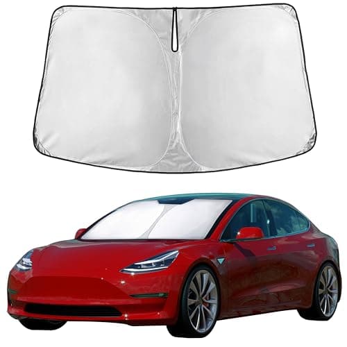 EcoNour Windshield Sun Shade Compatible for Tesla Model 3 & Model Y 2017–2026 | Custom Fit EV Front Window Sunshade | Foldable Heat & UV Reflective Sun Visor