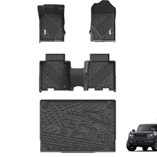 3W Floor Mats & Cargo Liner Fit for 2021-2025 2026 Ford Bronco 4 Door, TPE All Weather Custom Fit Floor Liner 1st 2nd Row and Full Set Trunk Mats, Black (Not for Bronco Sport & Rubberized Floor)