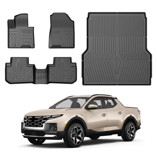 Mixsuper Bed Mat Floor Mats for Hyundai Santa Cruz 2022-2026, All Weather Bed Mat and 2 Row Anti-Slip Floor Liners Set Black