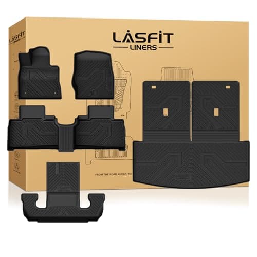 LASFIT Floor Mats & Cargo with Backrest Mat for Ford Explorer 2022-2025 2026 6 Passenger, Custom Fit All Weather Protector TPE Easy Clean Floor Liners, 5pcs Full Set Black