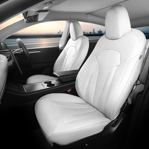 FEINEPRO Seat Covers Fit for Model Y 2020–2024 7-Seater, Custom Full Set for Three Rows, Waterproof Leatherette, Breathable & Easy Installation – White (Not Fit 2025/2026)