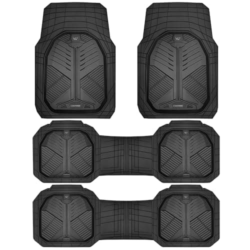 CAR PASS Heavy Duty Rubber Car Mats, Deep-Dish All Weather 3 Row Car Floor Mats for 7 Seater 8 Seats 2nd & 3rd Row, Waterproof Anti-Slip Universal Trim-to-Fit for SUV, MPV, 7 Passengers Vehicle