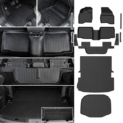 JOULARISE Floor Mats Cargo Mat Set for 2015-2019 Ford Explorer 7 Seats, All Weather TPE Cargo Liner Trunk Lower Mat Door Sill Guards Accessories (15-19 | 7 Seats Floor Mats Set)