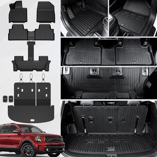JOULARISE Floor Mats Cargo Mat with Backrest Mats for 2020-2025 Kia Telluride 7/8 Passenger Car Mats Accessories, All Weather TPE Protectors Cargo Liner Seat Back Covers(Floor Mats+2-in-1 Cargo Mat)