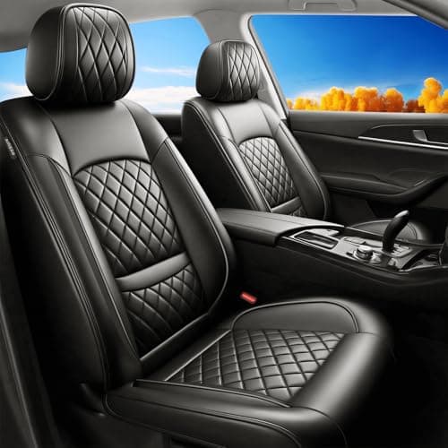 Banklif Santa Fe Seat Covers Custom Fit for Hyundai Santa Fe 2007-2026 (Only 5-Seat Version) - Full Set Premium Leather, Waterproof, All-Weather, Airbag Compatible, Car Seat Protectors (Black)