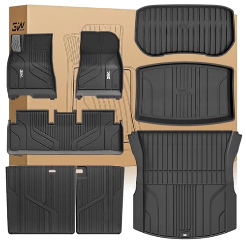 3W Tesla Model 3 Floor Mats 2026 2025 2024 with Mental Pedal, Full Set with Seatback Protector, Highland All Weather Custom Fit Rear Trunk Mat Accessories Black