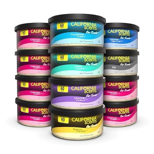 California Scents Can Air Freshener and Odor Neutralizer, Set of 12 Spillproof Cans for Home and Car, Assorted Scents, 1.5 Oz Each (Packaging May Vary)