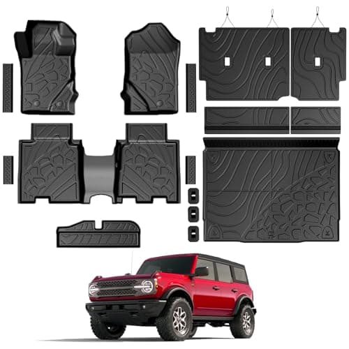 GALVAGNITE Floor Mats for Ford Bronco 2021-2026, All Weather Floor Mats Trunk Cargo Liner with Backrest Protectors and Door Sill Guards Accessories, Full Coverage Set (Fit 4 Door Models)