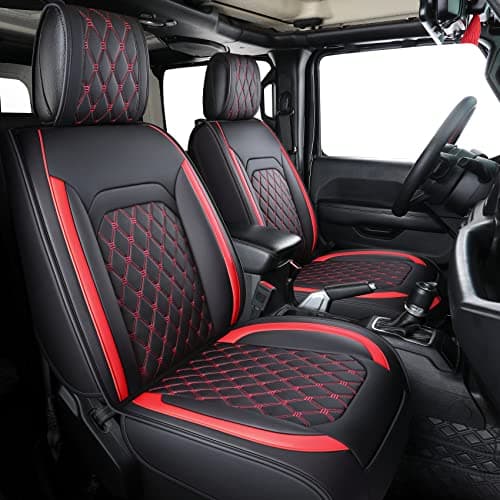 Aierxuan Jeep Wrangler JK JL 4-Door Seat Covers Full Set Custom Fit 2007-2026 Unlimited X Rubicon 392 Sahara Willys Sport High Altitude 4X4 Truck Pickup Waterproof Leather (Full Set/Black-R)
