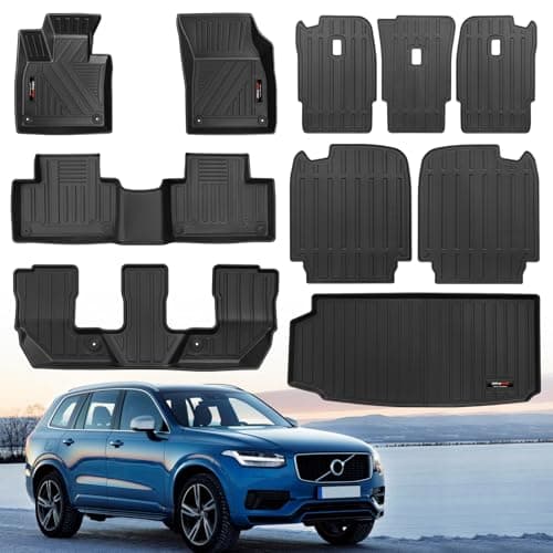 Custom for 2016-2026 Volvo XC90 Floor Mats 3 Rows Trunk Cargo Liner and 2nd 3rd Rear Seat Backrest Mat Full Set (Only Fit Gas 7 Seat)