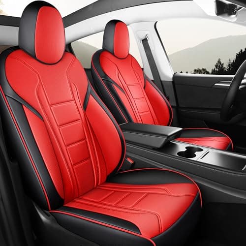 FREESOO Customized Seat Cover for Tesla Model Y 2020-2025 7 Seats, Leather Car Seat Cover Full Set Accessories, 3 Row Black Red