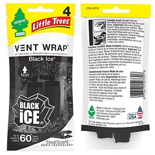 LITTLE TREES Car Air Freshener | Vent Wrap Provides Long Lasting Scent, Invisibly Fresh | 16 Air Fresheners | Black Ice