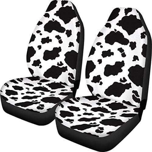 Dreaweet Stylish Cow Print Auto Seat Covers Black&White Front Seat Protector Fit for Most Cars, Sedan, SUV, Van 2 Pcs
