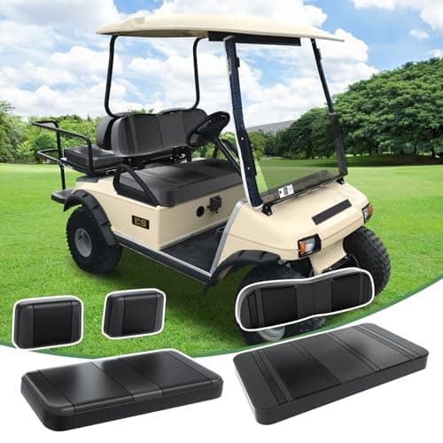 T TGBROS 4PCS Golf Cart Seat Covers Kit, Front&Rear Seat Covers Fits Club Car DS Pre-2000 Standard Seat Cushion, Club Car DS Vinyl Seat Cover Accessories (Black Carbon Fiber Texture&Black)