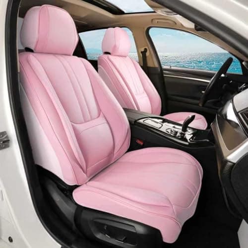 FaiFani Car Seat Cover Full Set Fit for Honda Accord 2000-2026, Luxury Faux Leather Car Seat Covers, Breathable Anti-Slip Seat Protectors with Lumbar Support (Pink,Full Set)